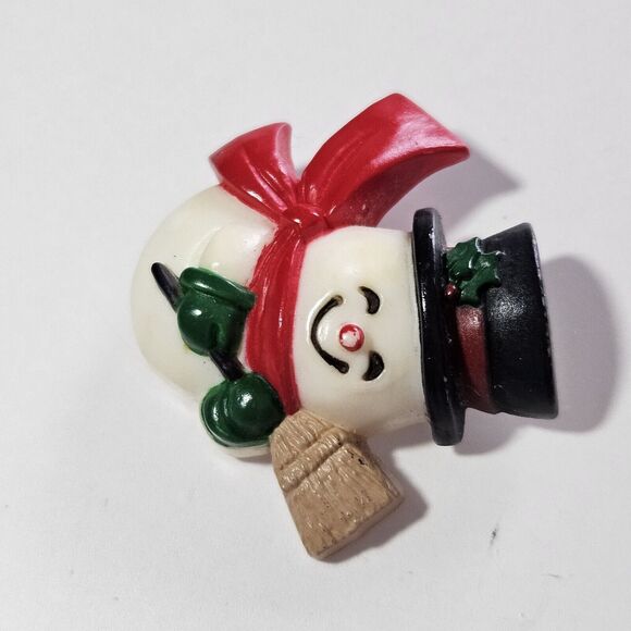 1984 Vintage Hallmark Snowman With Red Scarf And Black Hat Brooch - Picture 7 of 10